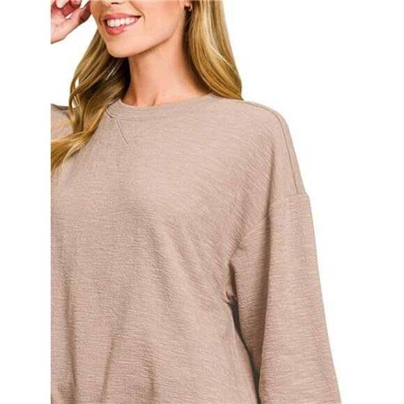 Zenana Slub Long Sleeve Top and Shorts Set - Picture 2 of 2